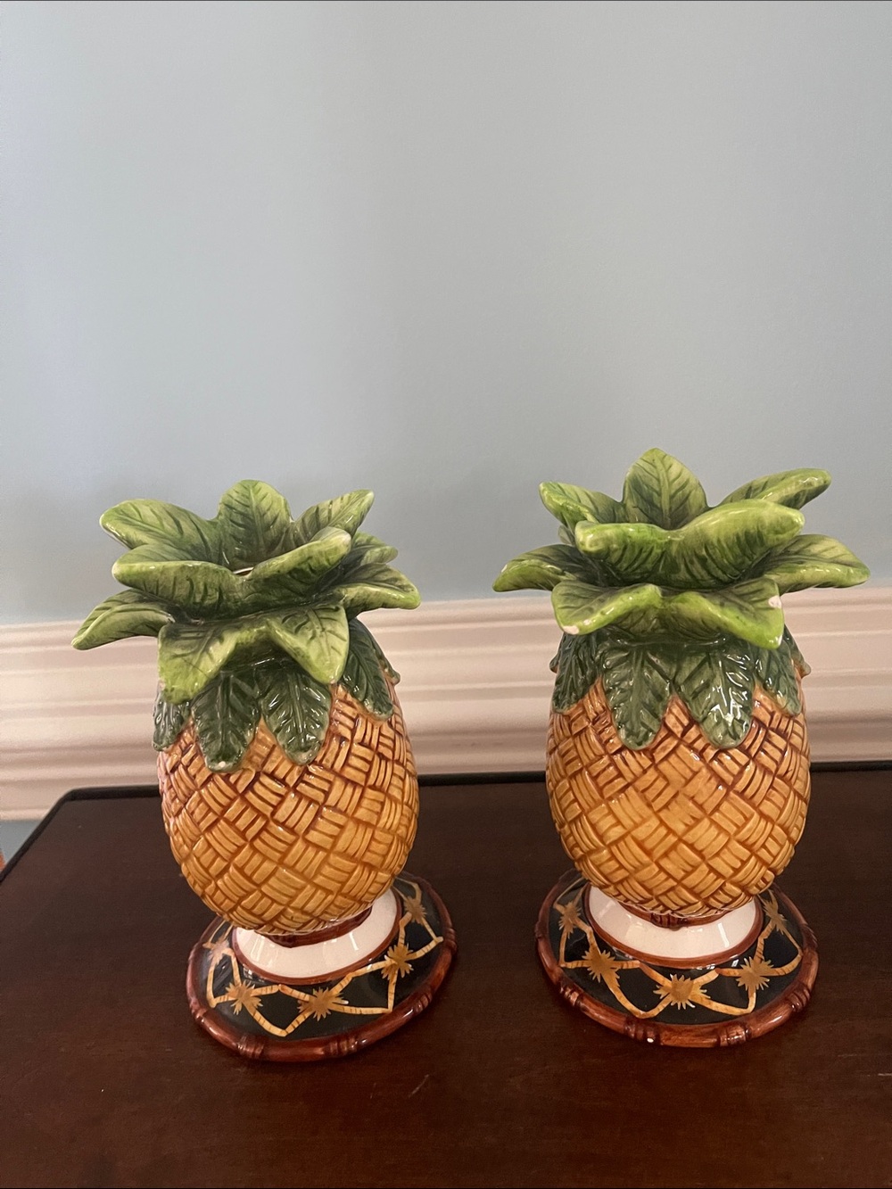 Pair of pineapple ceramic candle holders
